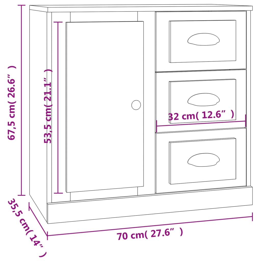 vidaXL Skjenk høyglans hvit 70x35,5x67,5 cm konstruert tre