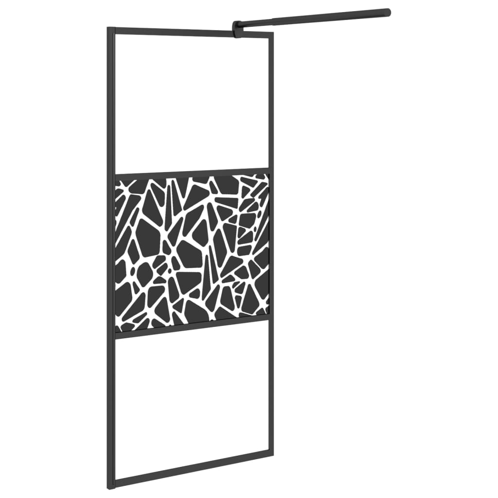 vidaXL Dusjvegg med hylle svart 90x195 cm ESG-glass og aluminium