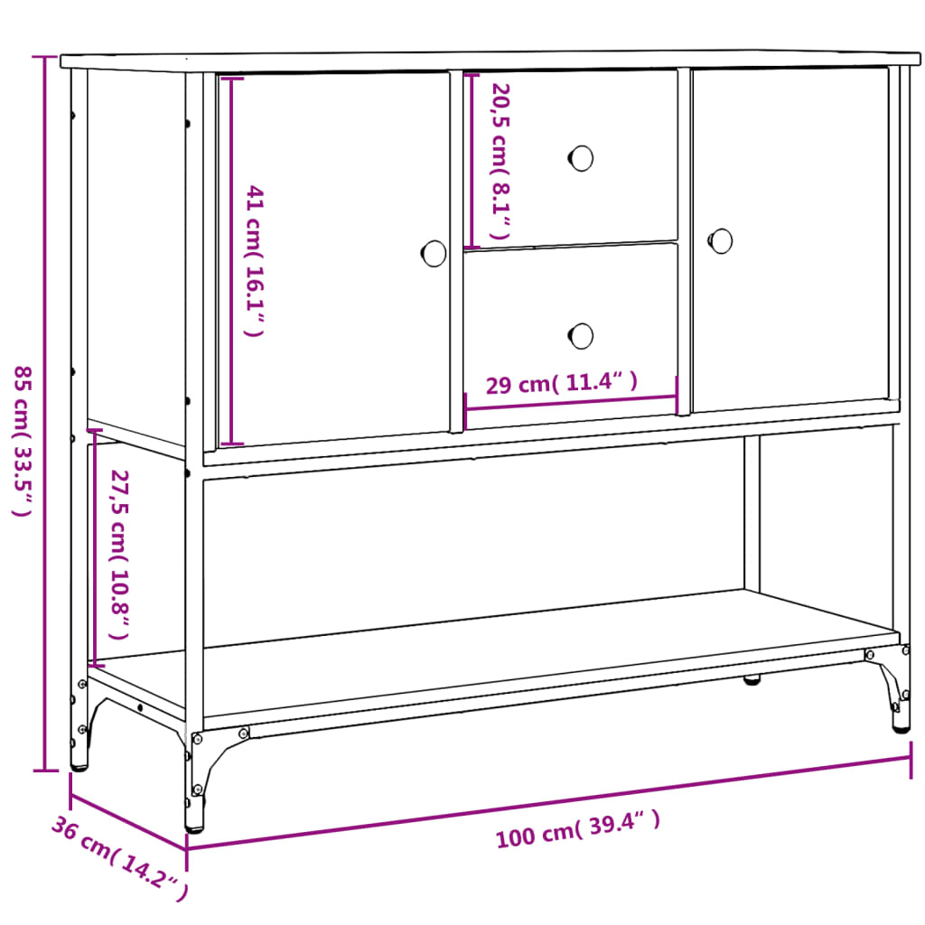 vidaXL Skjenk svart 100x36x85 cm konstruert tre