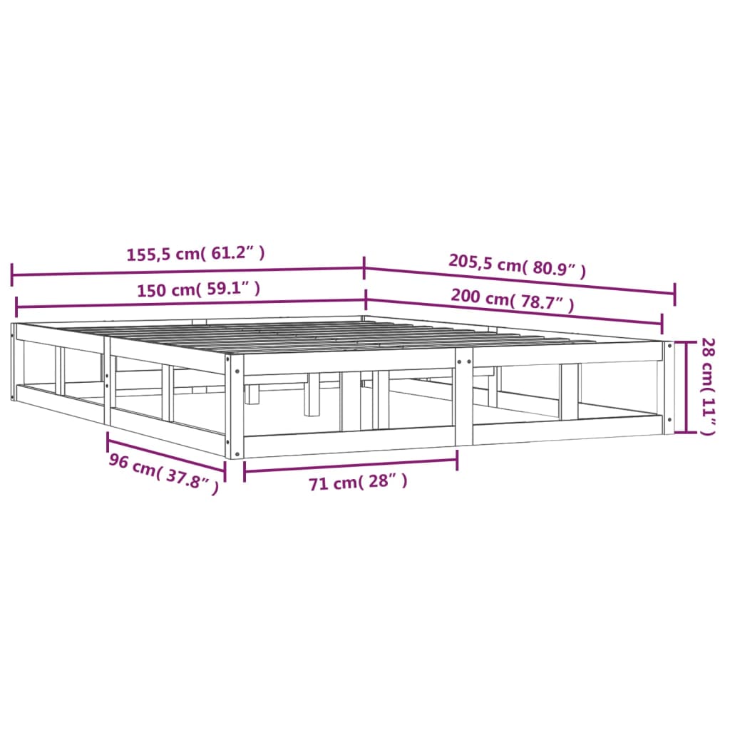 vidaXL Sengeramme svart 150x200 cm King Size heltre