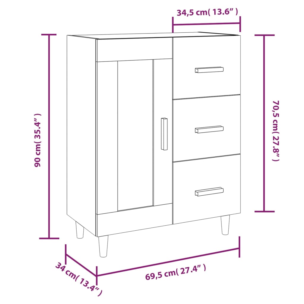 vidaXL Skjenk betonggrå 69,5x34x90 cm konstruert tre