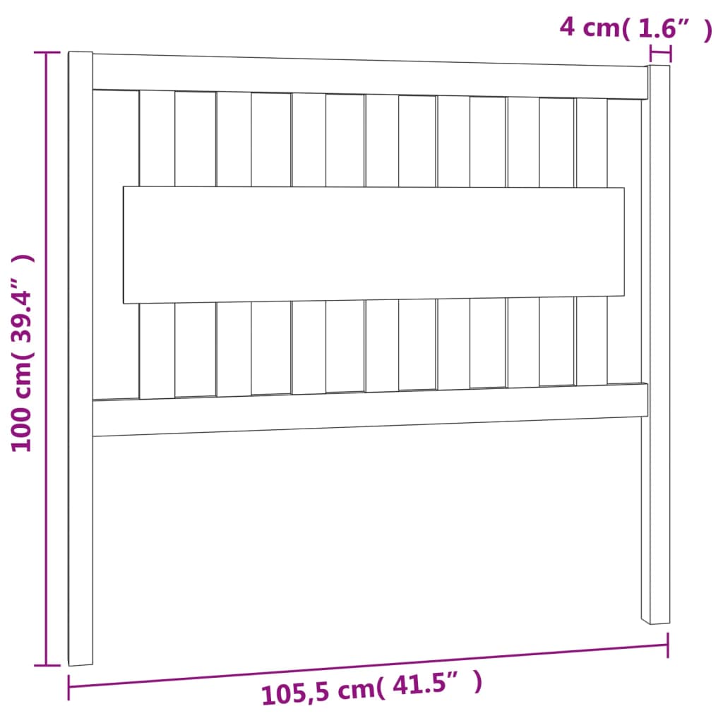 vidaXL Sengegavl svart 105,5x4x100 cm heltre furu