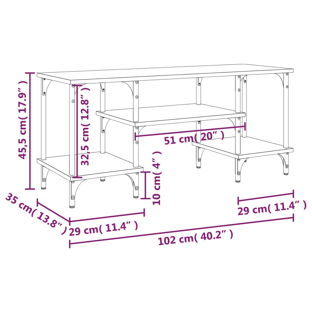 vidaXL TV-benk svart 102x35x45,5 cm konstruert tre