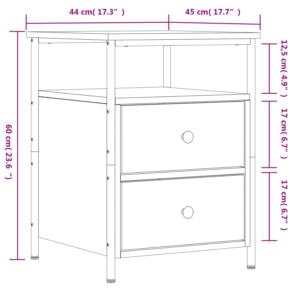 vidaXL Nattbord 2 stk brun eik 44x45x60 cm konstruert tre