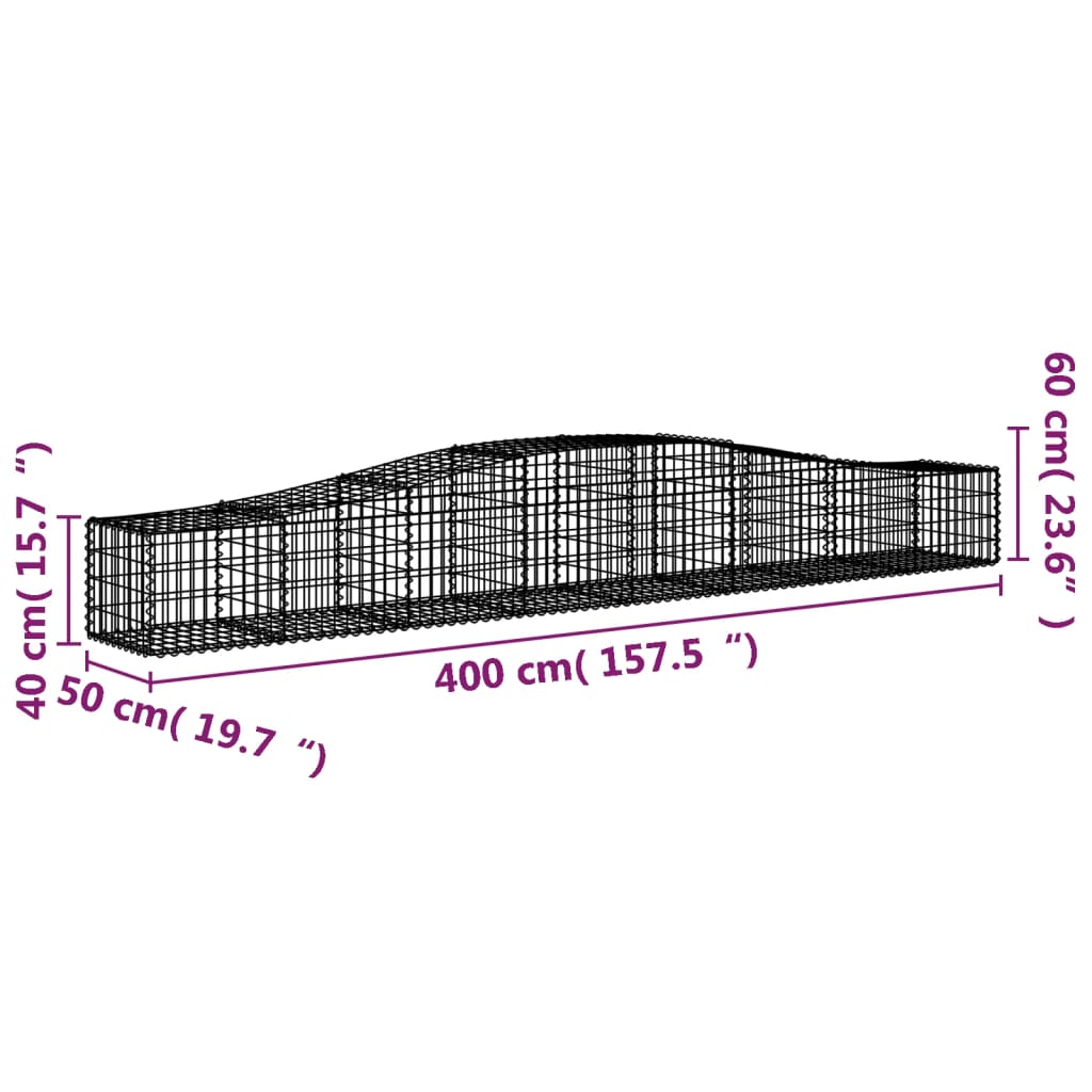 vidaXL Gabionkurver buede 2 stk 400x50x40/60 cm galvanisert jern