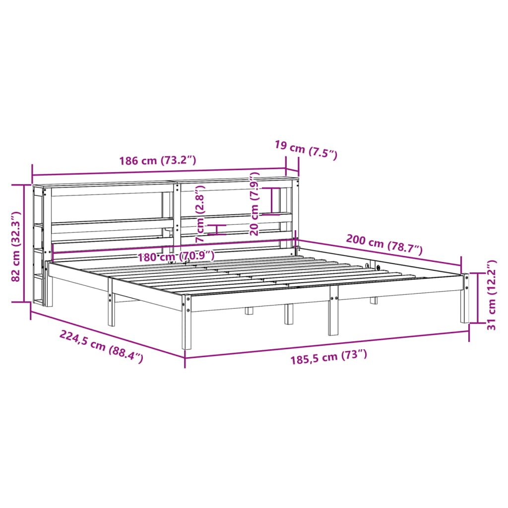 vidaXL Sengeramme uten madrass hvit 180x200 cm heltre furu