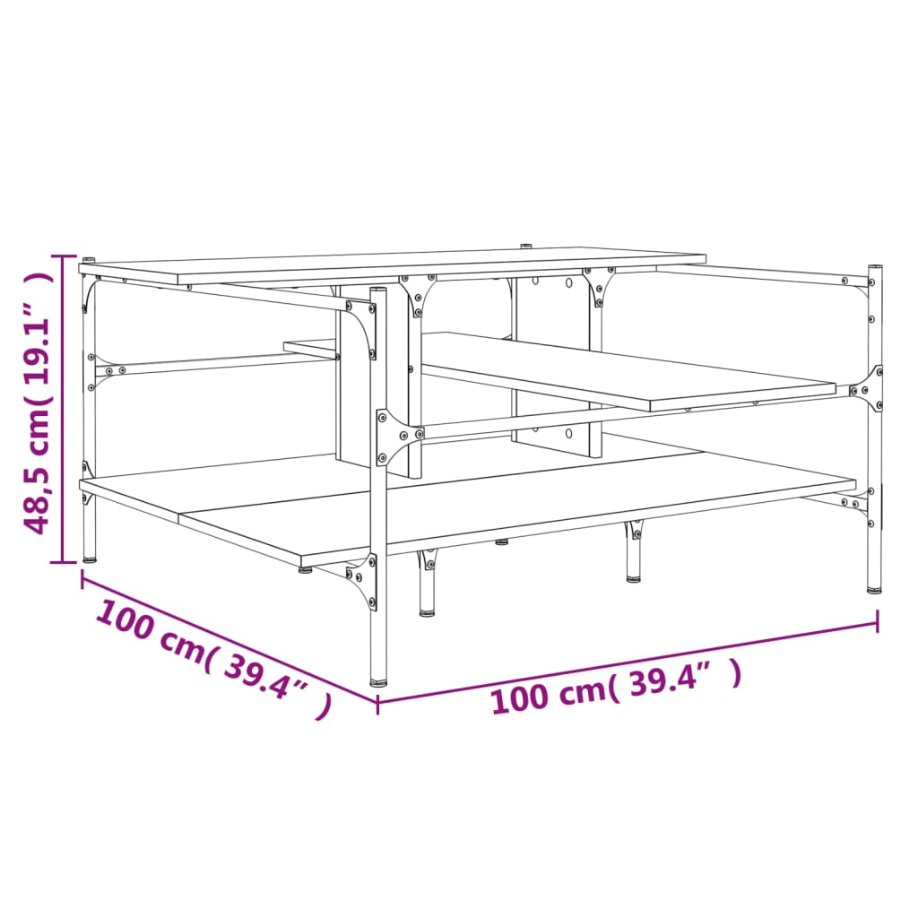 vidaXL Salongbord svart 100x100x48,5 cm konstruert tre