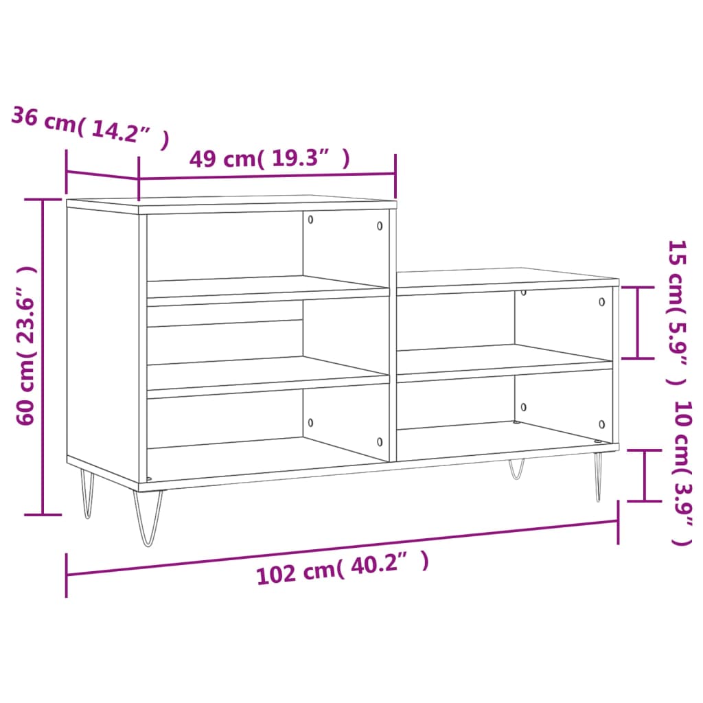 vidaXL Skoskap betonggrå 102x36x60 cm konstruert tre