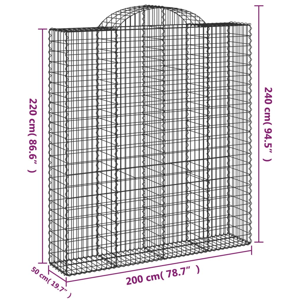 vidaXL Gabionkurver buede 8 stk 200x50x220/240 cm galvanisert jern