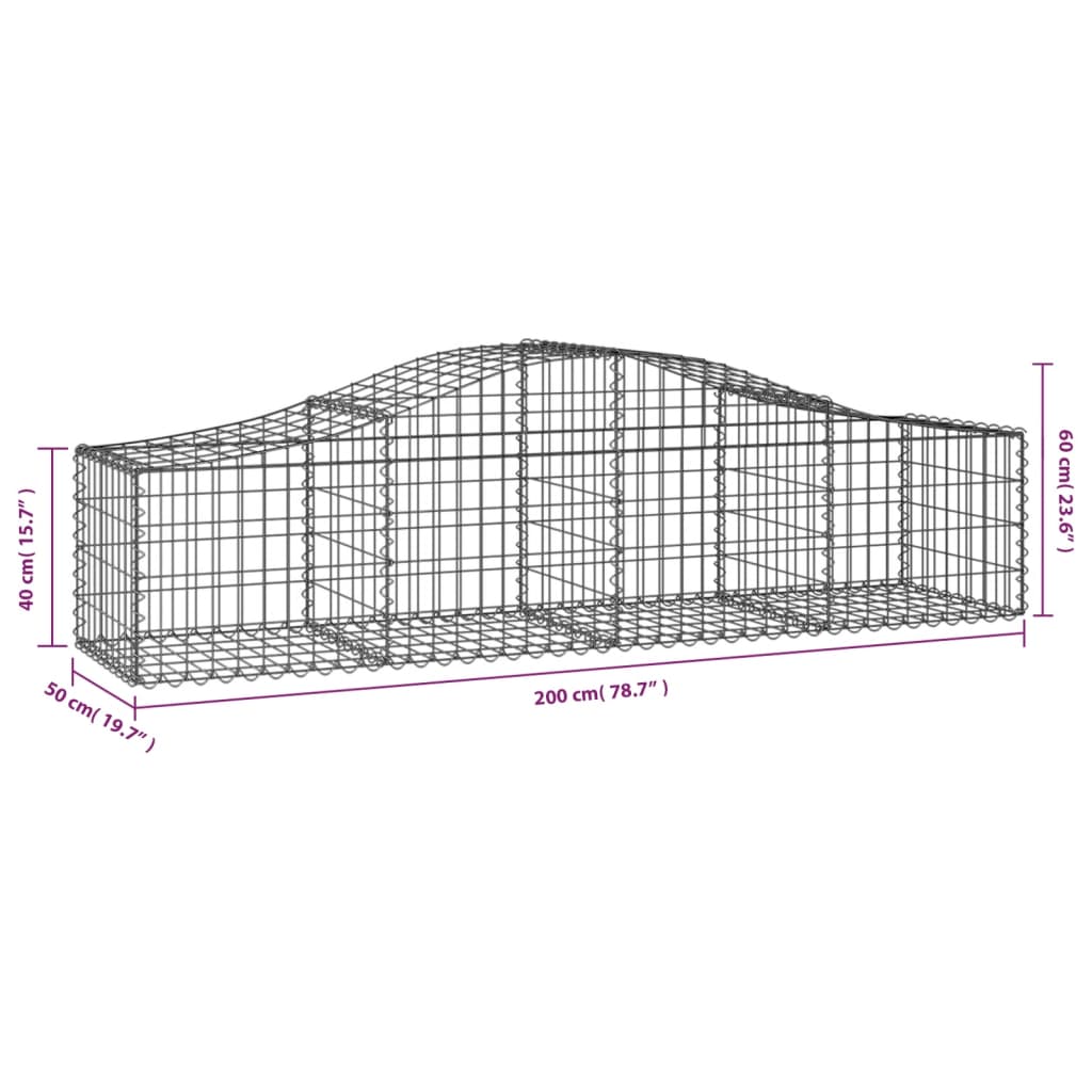 vidaXL Gabionkurver buede 4 stk 200x50x40/60 cm galvanisert jern