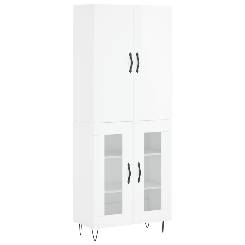 vidaXL Highboard høyglans hvit 69,5x34x180 cm konstruert tre