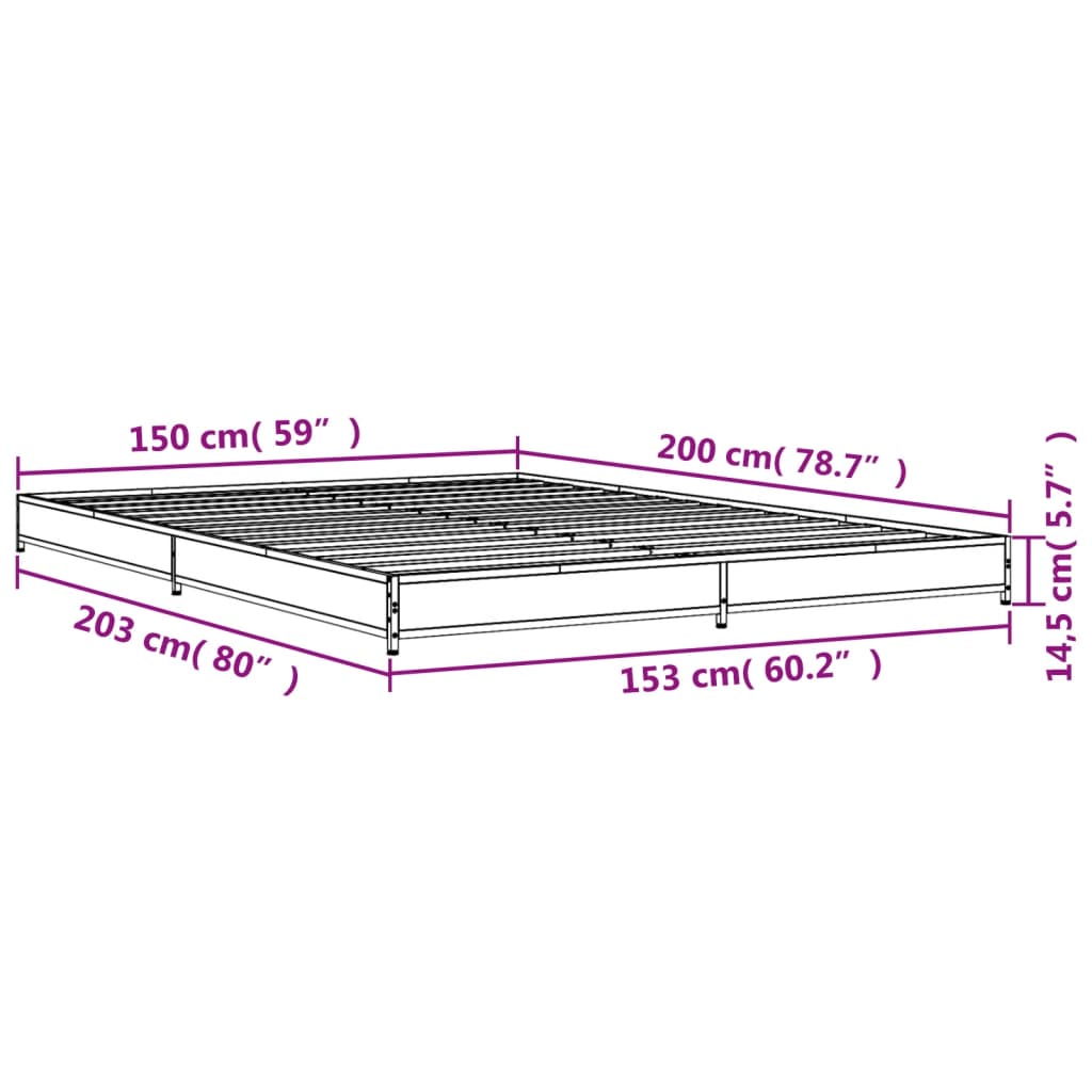 vidaXL Sengeramme brun eik 150x200 cm konstruert tre og metall