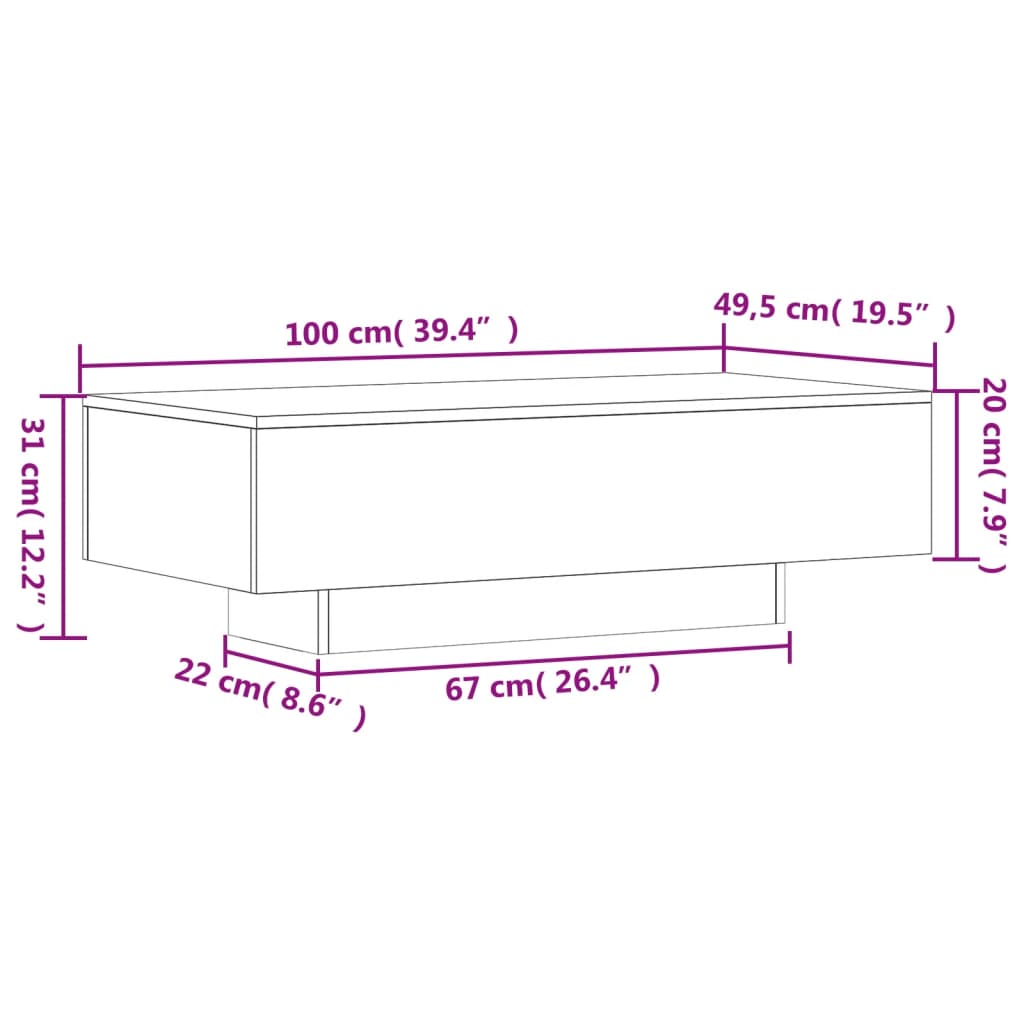 vidaXL Salongbord hvit 100x49,5x31 cm konstruert tre