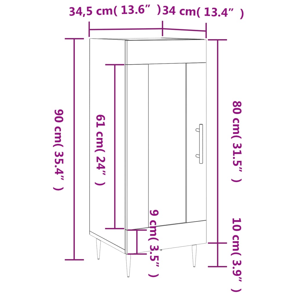 vidaXL Skjenk røkt eik 34,5x34x90 cm konstruert tre