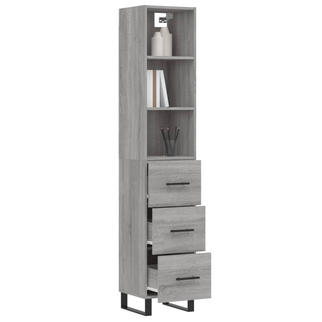 vidaXL Highboard grå sonoma 34,5x34x180 cm konstruert tre