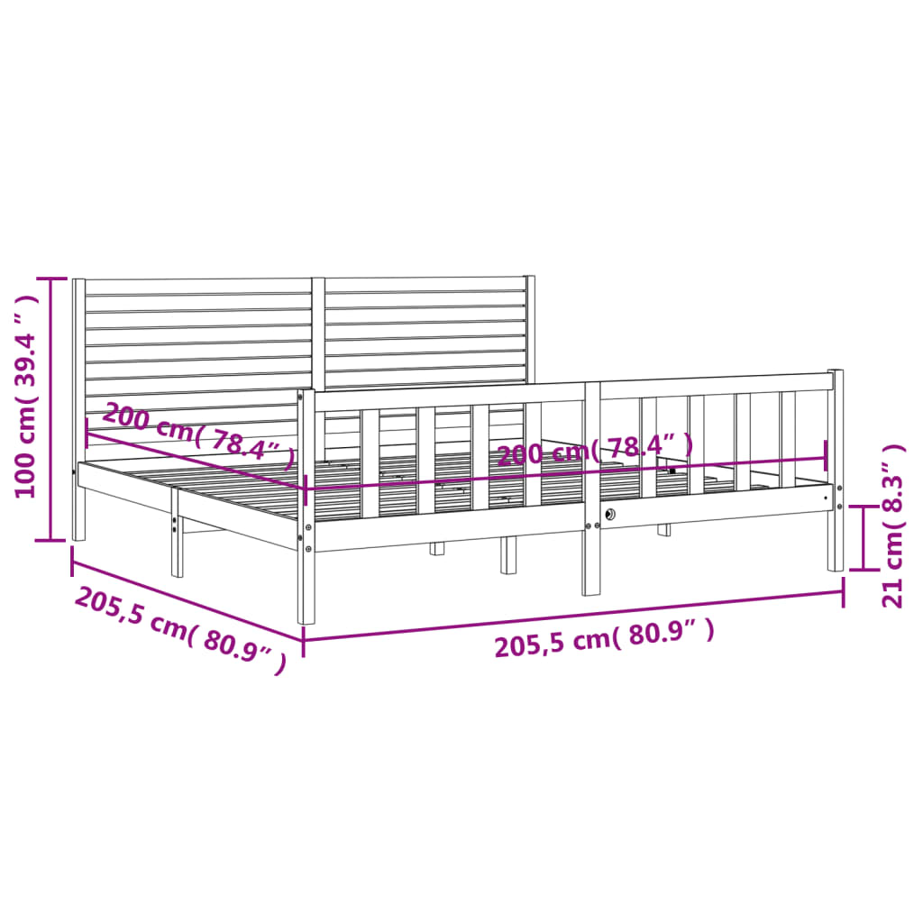 vidaXL Sengeramme med hodegavl hvit 200x200 cm heltre