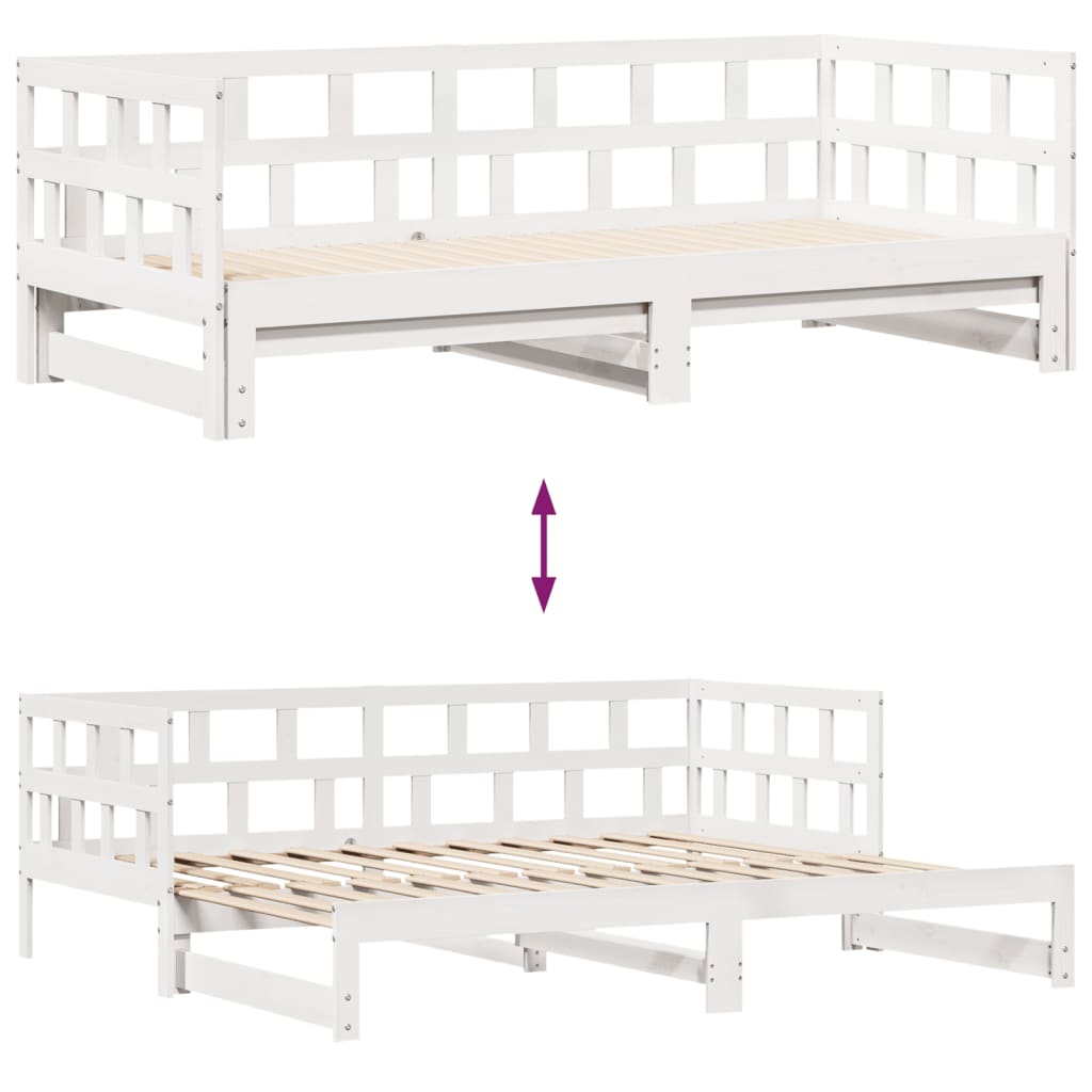 vidaXL Uttrekkbar dagseng med skuffer hvit 90x200 cm heltre furu