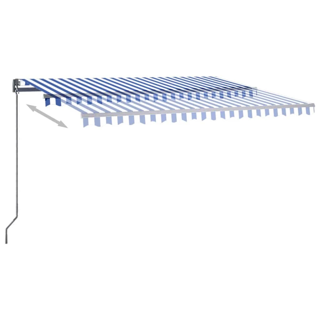 vidaXL Automatisk markise med vindsensor og LED 450x300 cm blå og hvit