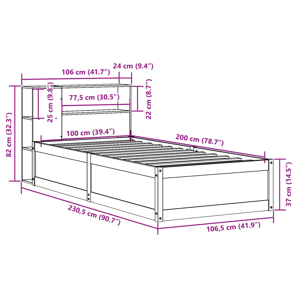 vidaXL Sengeramme uten madrass hvit 100x200 cm heltre furu