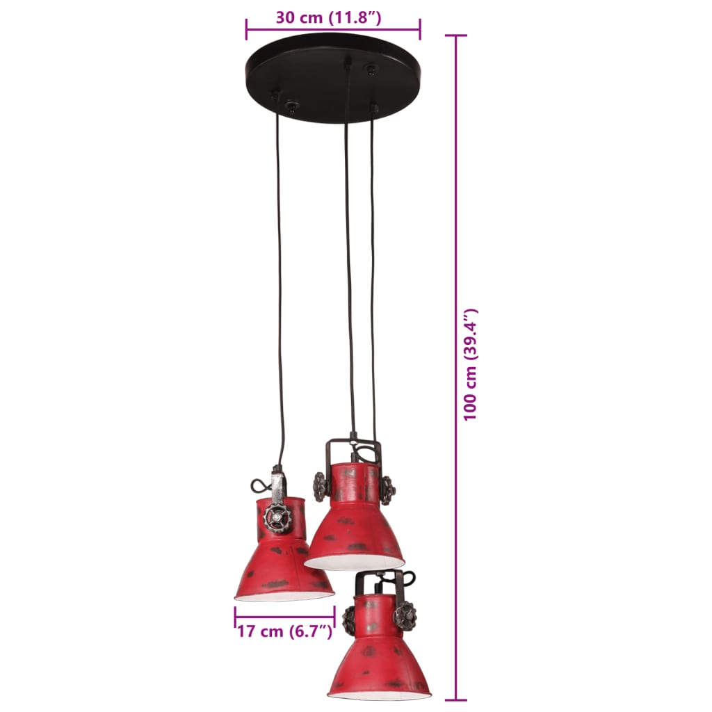 vidaXL Hengelampe 25 W mørkerød 30x30x100 cm E27