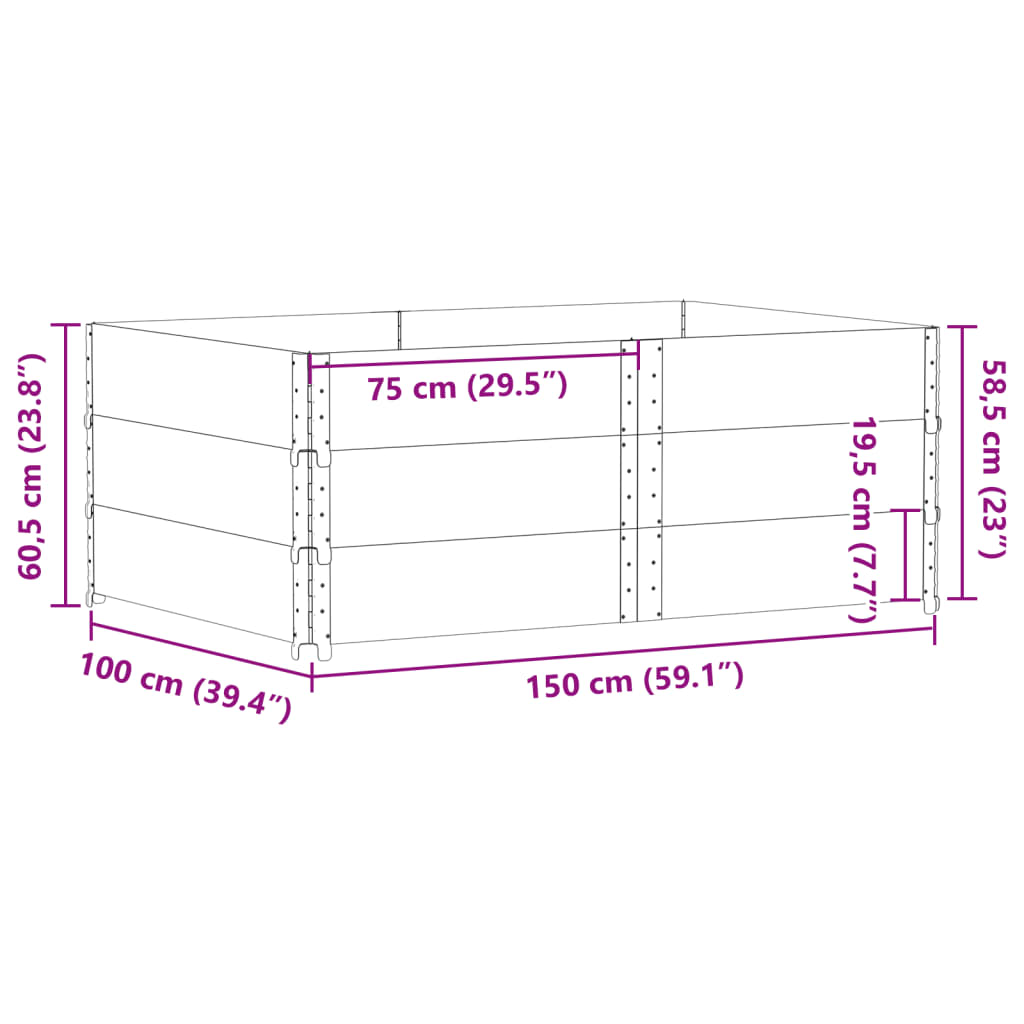 vidaXL Pallekarmer 3 stk svart 150x100 cm heltre furu