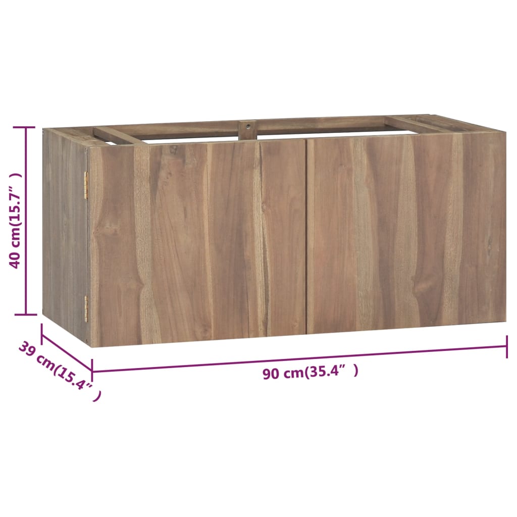 vidaXL Veggmontert baderomsskap 90x39x40 cm heltre teak