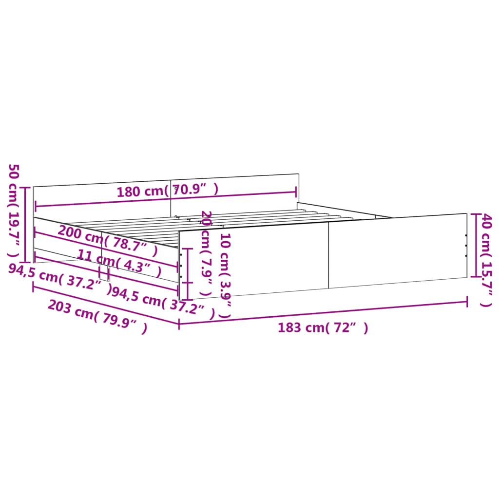 vidaXL Sengeramme med hode- og fotgavl sonoma eik 180x200 cm