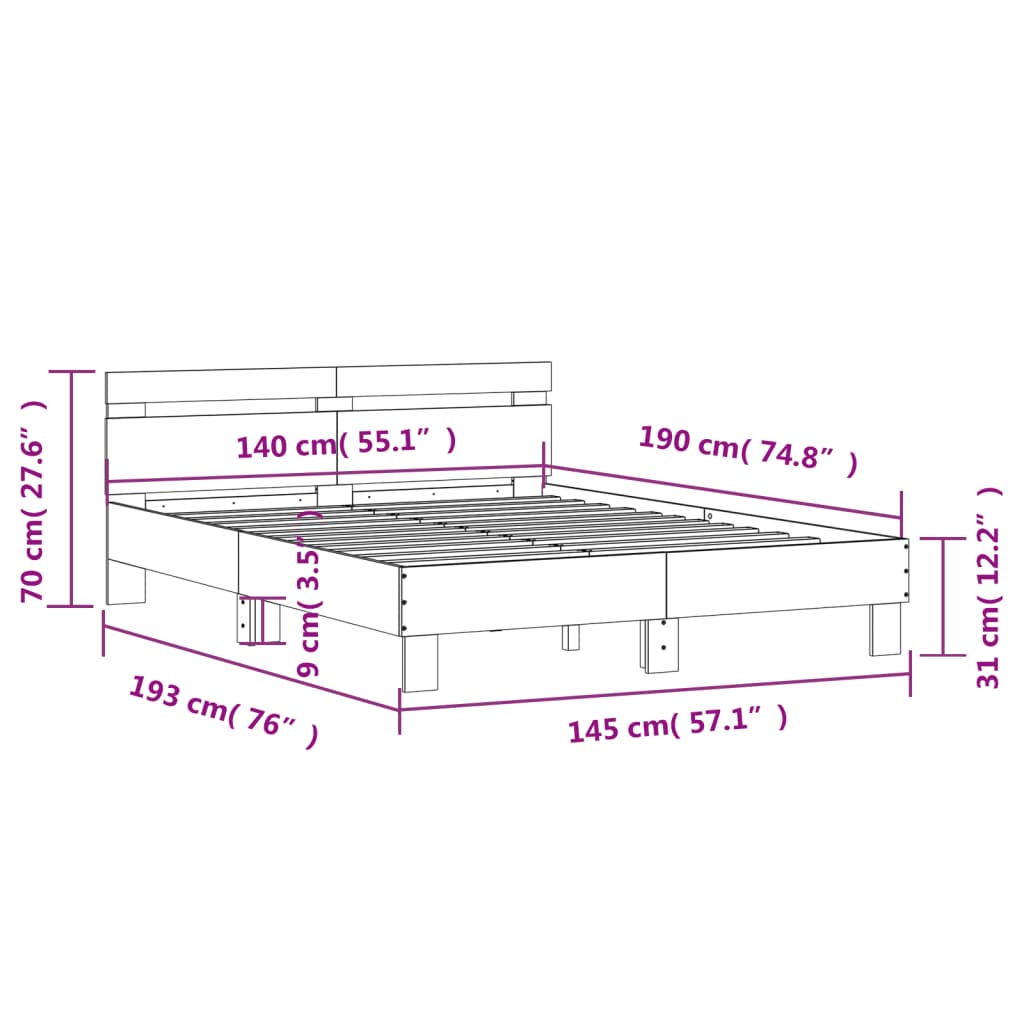 vidaXL Sengeramme med hodegavl betonggrå 140x190 cm konstruert tre