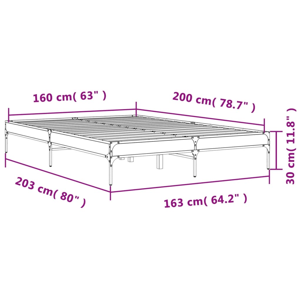 vidaXL Sengeramme sonoma eik 160x200 cm konstruert tre og metall