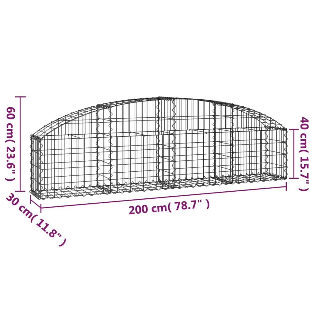 vidaXL Gabionkurv buet 200x30x40/60 cm galvanisert jern