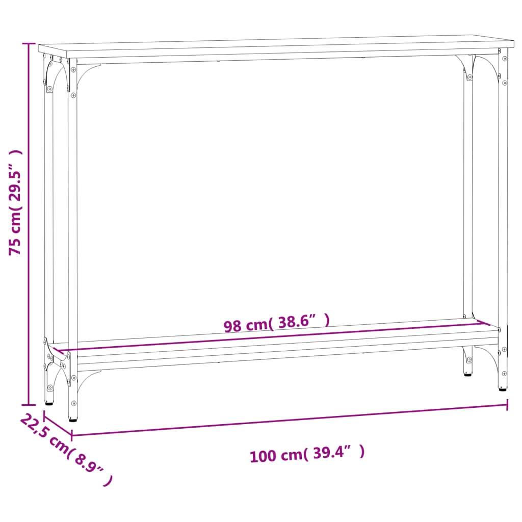 vidaXL Konsollbord røkt eik 100x22,5x75 cm konstruert tre