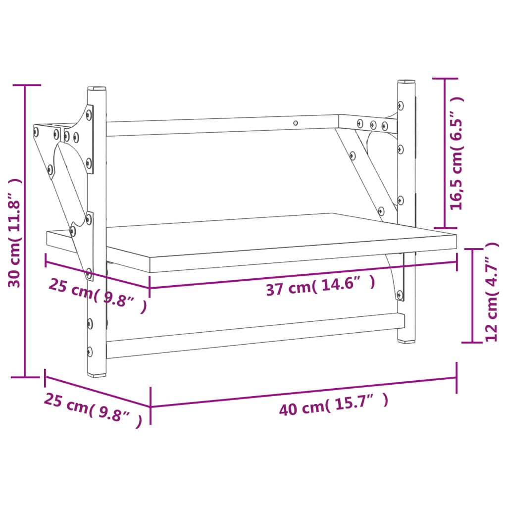 vidaXL Vegghyller med stenger 2 stk sonoma eik 40x25x30 cm