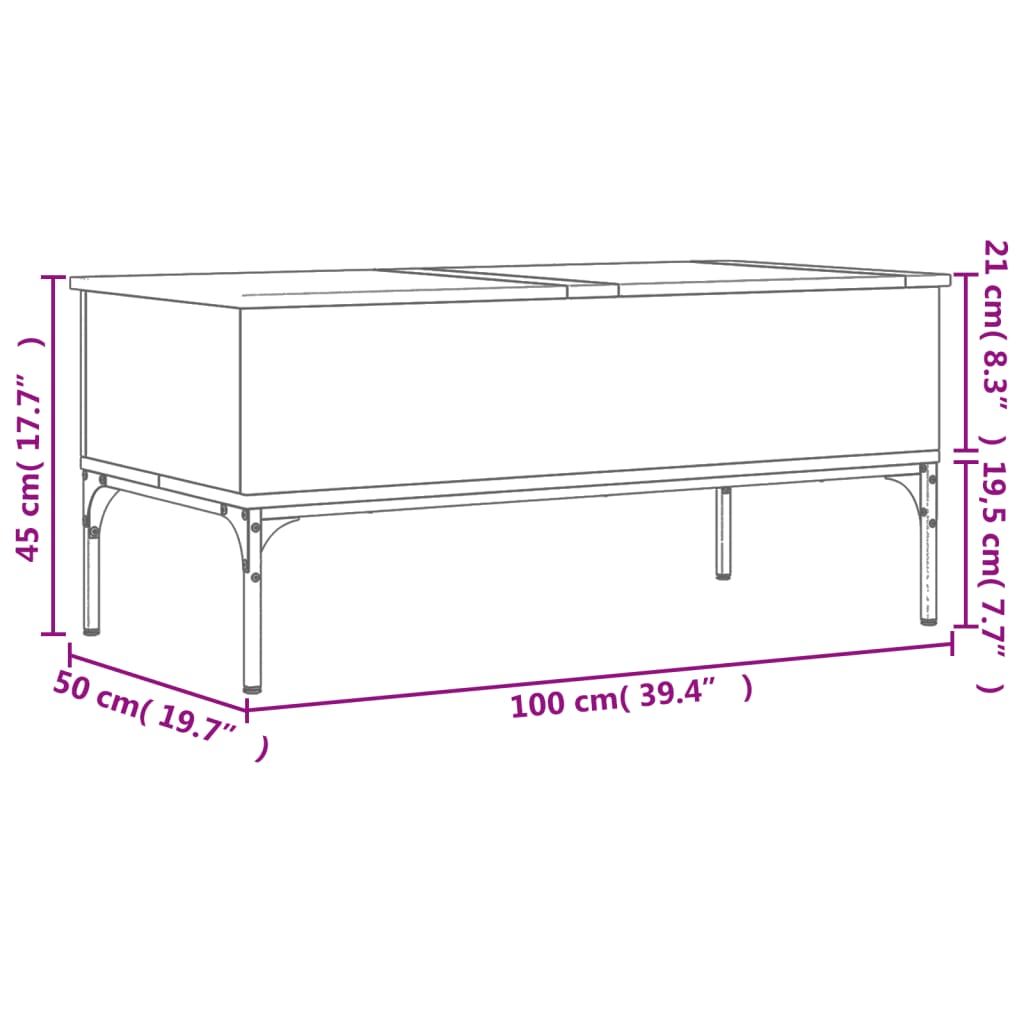 vidaXL Salongbord sonoma eik 100x50x45 cm konstruert tre og metall