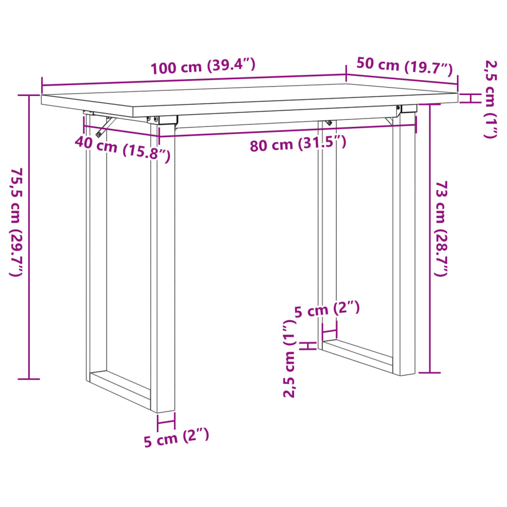 vidaXL Spisebord O-ramme 100x50x75,5 cm heltre furu og støpejern