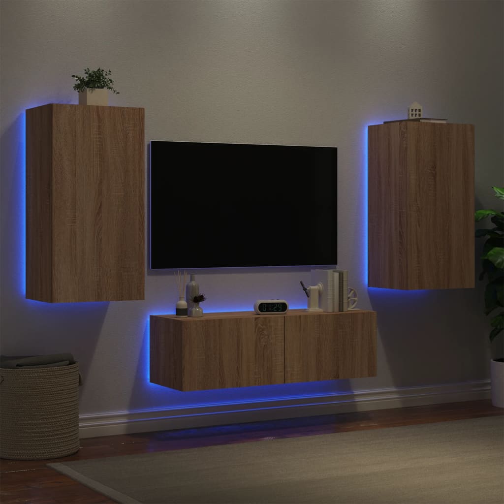 vidaXL Vegghengte TV-benker med LED 3 stk sonoma eik