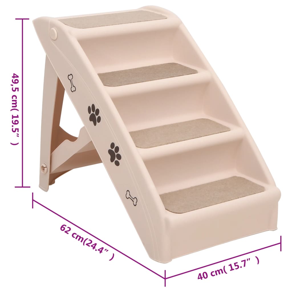 vidaXL Hundetrapp sammenleggbar kremhvit 62x40x49,5 cm