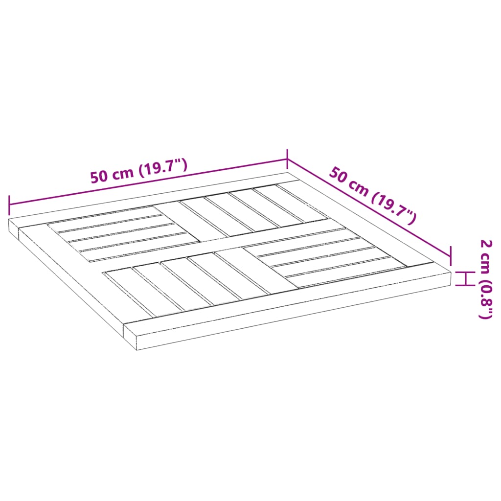 vidaXL Bordplate 50x50x2 cm firkantet heltre akasie