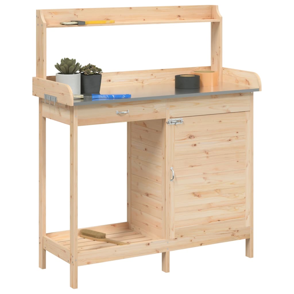 vidaXL Pottebord med skap 110,5x45x124,5 cm heltre gran