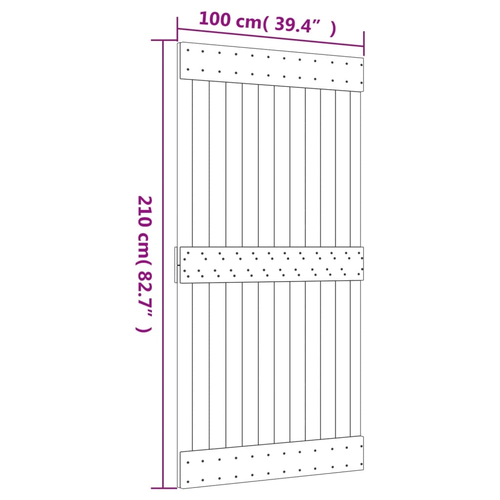 vidaXL Skyvedør med monteringstilbehør 100x210 cm heltre furu