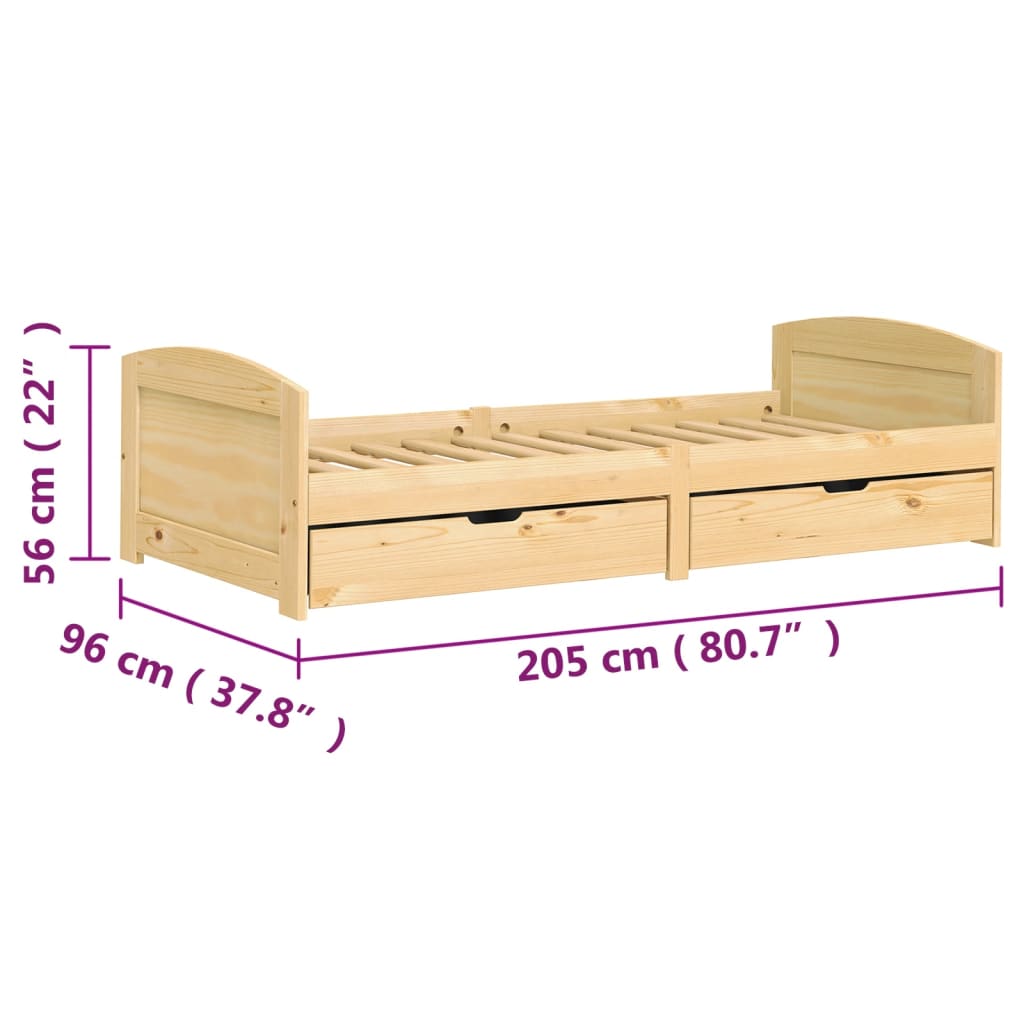 vidaXL Dagseng med 2 skuffer IRUN 90x200 cm heltre furu