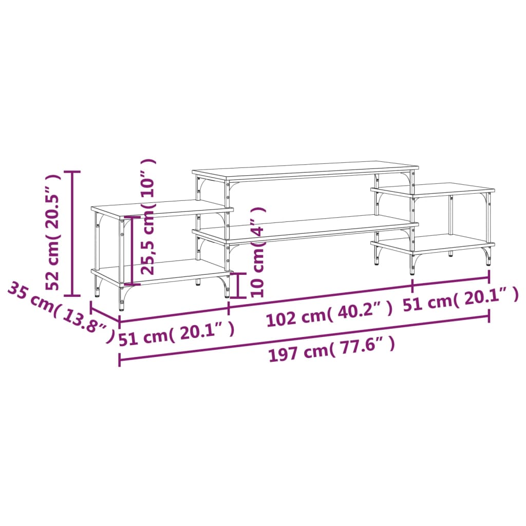 vidaXL TV-benk sonoma eik 197x35x52 cm konstruert tre