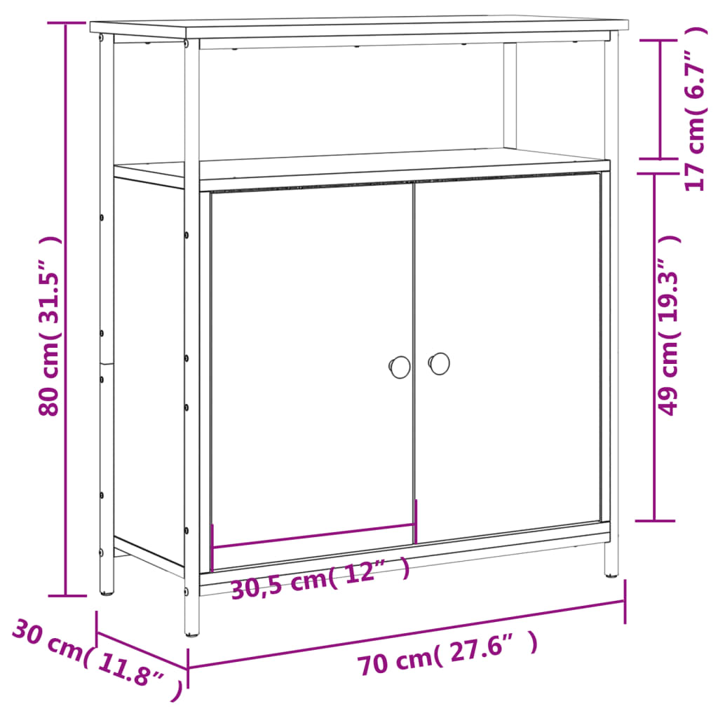 vidaXL Skjenk røkt eik 70x30x80 cm konstruert tre