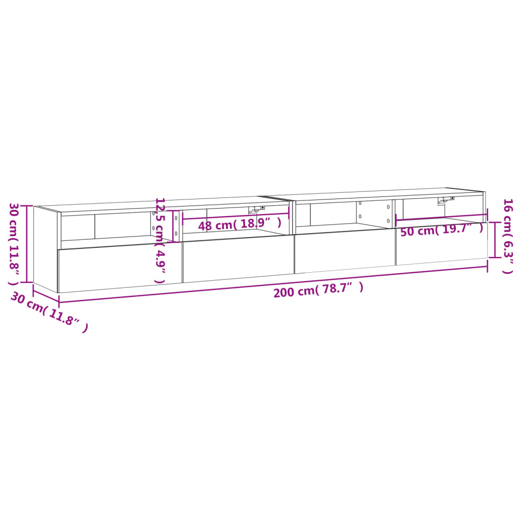 vidaXL Vegghengte TV-benker 2 stk brun eik 100x30x30 cm konstruert tre