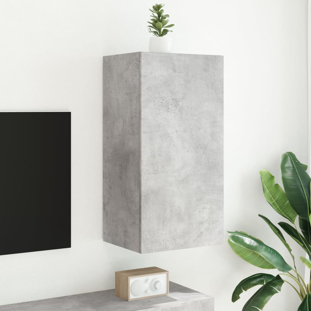 vidaXL Vegghengt TV-benk med LED-lys betonggrå 40,5x35x80 cm