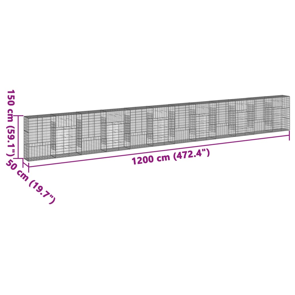 vidaXL Gabionkurv med deksel 1200x50x150 cm galvanisert jern