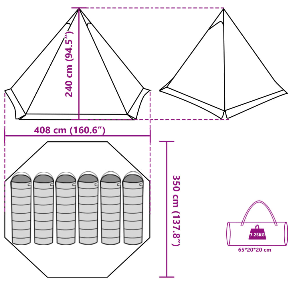 vidaXL Familietelt tipi for 6 personer blå vanntett