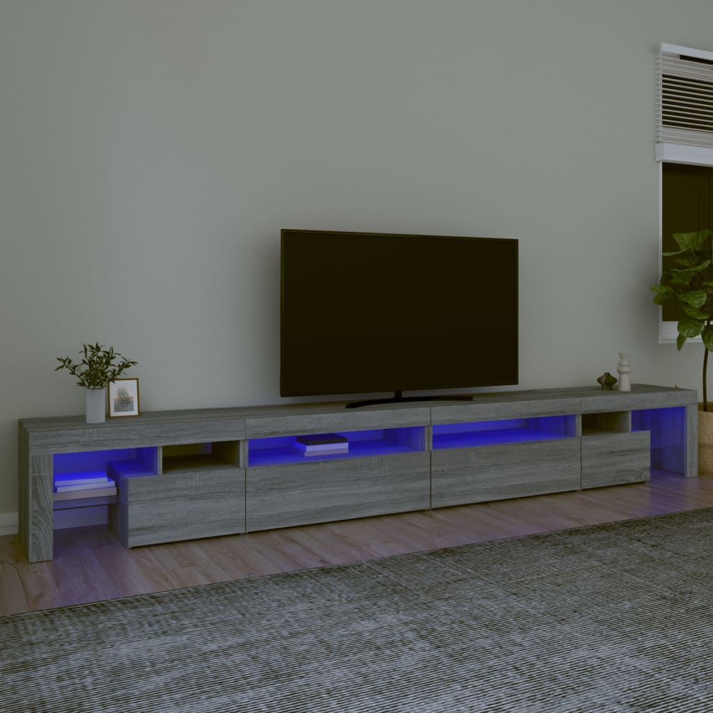 vidaXL TV-benk med LED-lys grå sonoma 290x36,5x40 cm