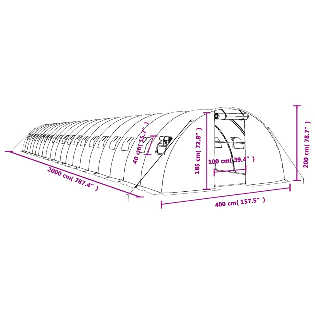 vidaXL Drivhus med stålramme grønn 80 m² 20x4x2 m