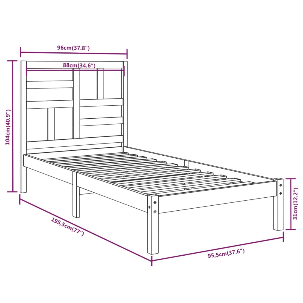 vidaXL Sengeramme svart heltre 90x190 cm Single