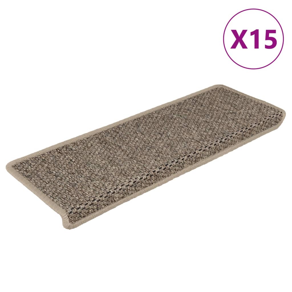 vidaXL Selvklebende trappematter sisal 15 stk 65x21x4 cm mørk beige